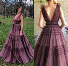 2020 Elegant Evening Dresses V Neck Tulle Tiered Skirts Backless Prom Dress Floor Length Custom Made Formal Party Gowns 2024 - buy cheap
