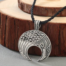 QIAMNI Raven Viking Lunula Amulet Pendant Necklace Male Men Crescent Moon Norse Slavic Pagan Talisman Choker Collares Jewelry 2024 - buy cheap