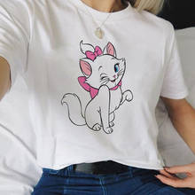 Camisa branca da menina da camiseta da cópia do gato do harajuku marie da disney 2024 - compre barato