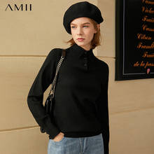 Amii Minimalism Autumn Winter Causal Women's Sweater Fashion Solid Lapel Polo Knit Sweater Female Pullover Women Tops 12030462 2024 - buy cheap