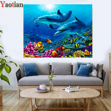 Cuentas cuadradas delfín pintura al diamante completo pez mar Animal 5D DIY bordado de diamantes mosaico punto de cruz regalo hecho a mano Decoración 2024 - compra barato