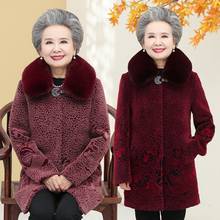 Women Winter Jacket 2019 Old People Imitation gold velvet Fur Coats Long Warm Thick Wool Jackets Grandma Print Wool Overcoat 2024 - buy cheap