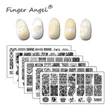 Placas para estampado de uñas de dedo de Ángel, placa de imágenes con encaje de encaje, imágenes de mariposas, plantilla de manicura, 1 Uds., W014 2024 - compra barato