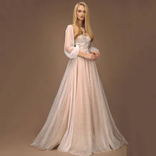 Robe de mariée 2020 A Line Dot Tulle Wedding Dress Long Puffy Sleeve Sheer O Neck Appliques Lace Floor Length Bride Gown 2024 - buy cheap