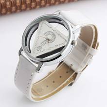 Moda feminina relógios de quartzo triângulo oco bayan kol saati wristwatches pulseira de couro 2024 - compre barato