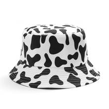 Chapéu de balde unissex, chapéu de algodão preto e branco com estampa de vaca, chapéu de pescador panamá, chapéu de hip hop para homens e mulheres, chapéu de sol ao ar livre 2024 - compre barato