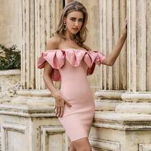 Новейшее летнее модное сексуальное платье с открытыми плечами и оборками, розовое облегающее женское Бандажное платье 2020, элегантные вечерние платья Vestido 2024 - купить недорого