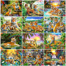 HUACAN Full Square Diamond Painting 5D Tiger New Arrival Mosaic Handmade Embroidery Animal Home Decor Diamond Art 2024 - buy cheap