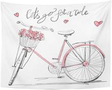 Tapeçaria de bicicleta suspensa para parede, rosa, vintage, com cesta cheia de flores, para sala de estar, quarto, dormitórios, meninas 2024 - compre barato