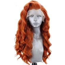 Websterwigs-Peluca de pelo sintético naranja ondulado para mujer, largo ondulado, con encaje frontal, atado a mano, sin pegamento, resistente al calor 2024 - compra barato
