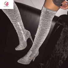 Original Intention Super Sexy Silver Seuqins Over Knee High Boots Woman Pointed Toe Stiletto High Heels Long Boots Female 4-15 2024 - buy cheap