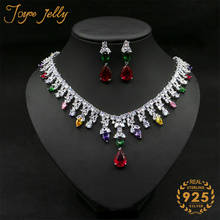 Joycejelly clássico 925 prata esterlina conjuntos de jóias de noiva com rubi esmeralda safira pedras preciosas zircon feminino presente de festa 2024 - compre barato
