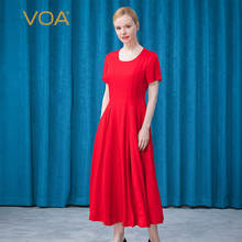 Женское платье с круглым вырезом VOA Prom, элегантное Красное Жаккардовое шелковое платье трапециевидной формы с коротким рукавом, богемные вечерние платья AE739 2024 - купить недорого