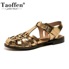 Taoffen Real Leather Women Sandals 2021 New Fashion Buckle Strap Flats Summer Shoes For Woman Casual Daily Footwear Size 34-39 2024 - buy cheap