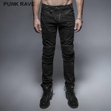 Pantalones largos PUNK RAVE para hombre, pantalón negro con cremallera y decoración, moda informal, ajustado, armadura, rodilla 2024 - compra barato