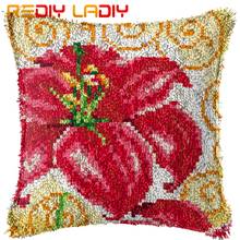 Latch Hook Cushion Red Lily Flowers Pillow Case Printed Color Canvas Acrylic Yarn Latched Hook Pillow Crochet Cushion Cover Kits 2024 - buy cheap