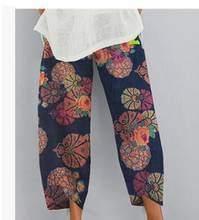 1pcs/lot Vintage Linen Pants Women's Summer Trousers Casual Elastic Waist Asymmetrical ankle length pants 2024 - buy cheap