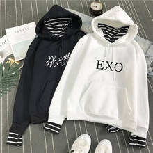 Nova moda exo kpop hoodie moletom com capuz camisola topo das mulheres manga longa listrado streetwear harajuku sudadera mujer dropship 2024 - compre barato