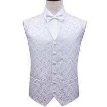 New Men Flora White Suit Vest Silk Waistcoat Paisley Self-bowtie Cufflinks Pocket Square Set Tuxedo Male Formal ML-2002 Dobby 2024 - buy cheap