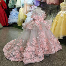 Real Picture New Flower Girls Dress Baby Girl Clothes Lace 3D Flowers Applique Puffy Tulle Kids Birthday Gown Custom Made 2024 - buy cheap