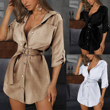 Woman Dress Spring Autumn 2020 Casual Cotton Linen Shirt Dress Solid Belt Mini Dress Vestido Mujer Kobieta Sukienka Robe платье 2024 - buy cheap