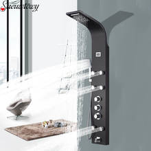 Thermostatic Brushed Nickel Bathroom Shower Faucet Panel Column Bathtub Mixer Digital Display Hot And Cold Water Spout Faucet