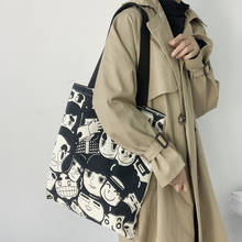 Bolsa de lona feminina dobrável, bolsa de compras para estudantes de algodão, ilustração japonesa, bolsa de ombro 2024 - compre barato