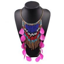 Collares de cadena con cuentas a la moda para mujer, diseños elegantes de primavera, colgante de pluma exagerada, joyería de fiesta 2024 - compra barato