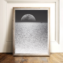 Pintura artística de pared con estampado de Luna y mar, cuadro de arte Escandinavo en blanco y negro, diseño nórdico moderno, póster, decoración del hogar 2024 - compra barato