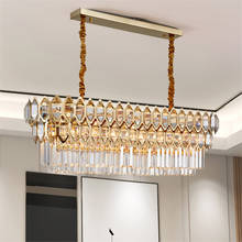 Luxo moderno lustre de iluminação para sala jantar retângulo lâmpadas cristal ouro grande ilha cozinha led luminárias 2024 - compre barato