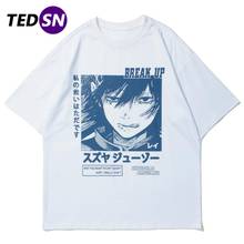 Camiseta de Hip Hop para hombre, ropa de calle de Anime para niño, camisetas Harajuku estampadas, camisas holgadas de algodón de manga corta, camisetas informales de verano 2021 2024 - compra barato