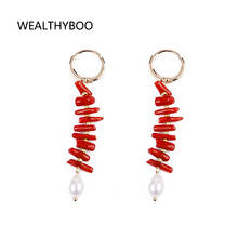 Red coral dangle earrings pearl boho ear rings for women luxury Earring female gift Wholesale or Dropshipping 2024 - buy cheap
