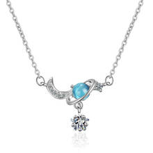 2020 модное ожерелье из стерлингового серебра 925 пробы для женщин Ювелирное Украшение романтическое ожерелье с голубыми кристаллами Moon Star Planet подарки для девушек KOFSAC 2024 - купить недорого