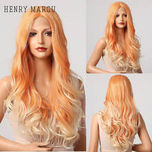 HENRY MARGU-pelucas frontales de encaje rubio dorado y platino para mujer, ondulado de cuerpo largo pelo sintético, Afro, resistente al calor 2024 - compra barato