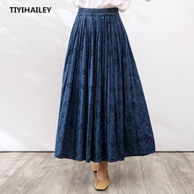 TIYIHAILEY Free Shipping 2021 Long Maxi A-line Skirts Women Elastic Waist Spring And Summer Denim Jeans Flower Skirt Lady Skirts 2024 - buy cheap