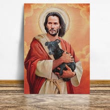 Keanu reeves-Póster meme de Jesús para sala de estar, arte de pared, lienzo para dormitorio, sala de estudio, decoración artística, impresiones 2024 - compra barato