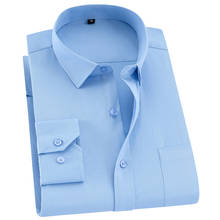 Рубашка мужская размера плюс 8XL с длинным рукавом, однотонная блуза из Твила для работы, деловой стиль, одежда с нагрудными карманами, цвет голубой/белый, на лето 2024 - купить недорого