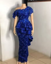 Vestidos de Noche africanos de encaje con cuentas y hombros descubiertos, vestidos de fiesta de boda de sirena, vestido de novia de encaje azul real 2021 2024 - compra barato