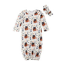Pudcoco от 0 до 6 месяцев, Детские ночные рубашки на Хэллоуин, для новорожденных, с длинными рукавами, тыква, одеяло облегающее платье, повязка на голову, комплект из 2 предметов, США 2024 - купить недорого