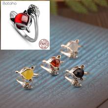 100% 925 Sterling Silver color Fox Ring Natural Yellow Green White Stone Thai Silver color Adjustable Rings for Women Jewelry 2024 - buy cheap