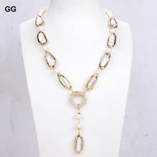 GuaiGuai Jewelry Freshwater Cultured White Biwa Pearl Rectangle Round Pearl Y-Drop Necklace 18.5" 2024 - buy cheap