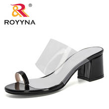 ROYYNA 2020 New Designers Women Slippers Slip On Mules High Heel Casual Shoes WomanBritish Slides Trendy Comfy Summer Footwear 2024 - buy cheap