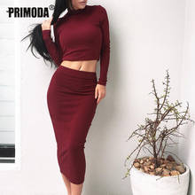 Conjuntos de pantalones cortos de cuello alto para mujer, Tops de falda de media pantorrilla, conjuntos sexys de 2 piezas, trajes ajustados de fiesta de otoño, rojo vino, PR815G 2024 - compra barato