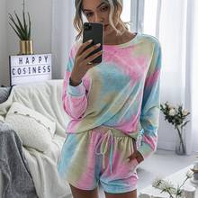 2 pçs conjunto de calções femininos gravata solta roupas casuais manga longa camiseta topo solto shorts duas peças conjunto feminino treino homewear 2024 - compre barato