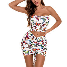 Women's Sets Sexy Tube top sleeveless Tops + Mini Skirts Fashion butterfly Print Strapless Drawstring Skirt Set Matching Sets 2024 - buy cheap