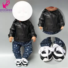 baby doll clothes black PU leather doll jacket for 40cm 38cm baby doll coat winter clothes drop shipping 2024 - buy cheap