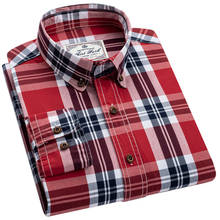 Camisa social masculina de 2021 algodão, camisa social com botão xadrez e manga longa de alta qualidade na moda, regular, 100% 2024 - compre barato