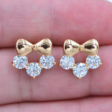 Fashion Gold Color AAA+ Cubic Zirconia Cute Clear CZ Bowknot Stud Earrings for Women 2024 - buy cheap
