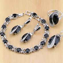 925 Sterling Silver Jewelry Kits Black Cubic Zirconia White CZ Jewelry Sets For Women Earrings/Pendant/Necklace/Rings/Bracelet 2024 - buy cheap