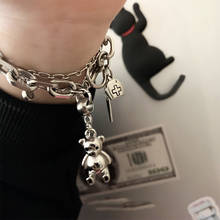 Pulseira de prata com espinhos de urso, prateada coreana para mulheres multicamadas corrente de cruz moeda bracelete de presente joia de festa 2024 - compre barato